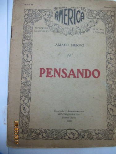 Pensando  Amado Nervo  Edciones Selectas  1920