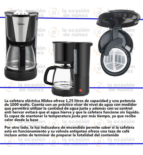 Imagen 3 de 7 de Cafetera Electrica 1,25 L Midea 1000w Anti Hervor