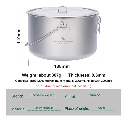 Maceta Colgante De Titanio Boundless Voyage Para Acampar Al