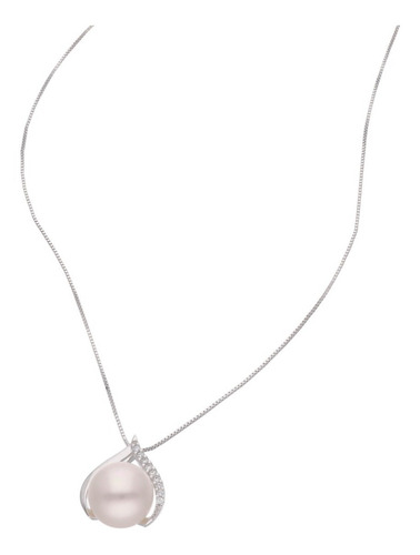 Dije Bizzarro Con Cadena Oro Blanco 14k Con Zirconia Y Perla