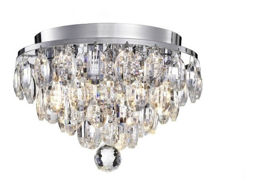 Lustre Luminária Paflon Cromado Cristais Legítimos Aryas Estrutura Transparente 127/220V