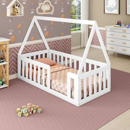 Mini Cama Montessoriana Em Madeira Maciça Com Grade E