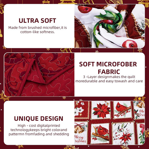 Colcha De Navidad Queen Size 3 Piezas Parche...