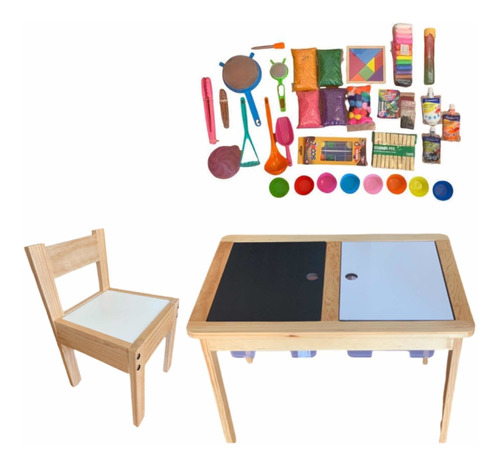 Mesa Sensorial Montessori + 1 Silla + Kit Sensorial Xl