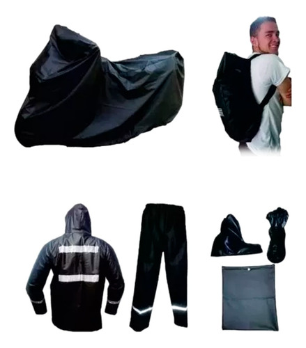 Kit Impermeable Moto Pijama + Traje + Forro Maleta Rain Cove