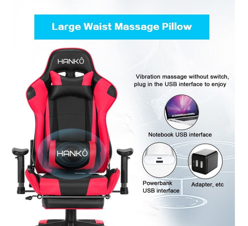 Silla Computadora Gamer Apoya Pies Hanko Modo Cine Roja