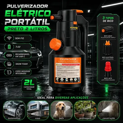 Pulverizador Elétrico Bahrein para Snow Foam e Lavagem de Carros – 2 L Preto