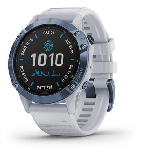 Smartwatch Garmin Pro Solar Fenix 6 1.3" caja 47mm de  polímero reforzado  mineral blue, malla  whitestone de  silicona y bisel de  titanio