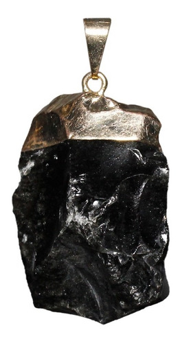 Pingente Obsidiana Negra Bruta Folheado A Ouro 4cm 17g P93