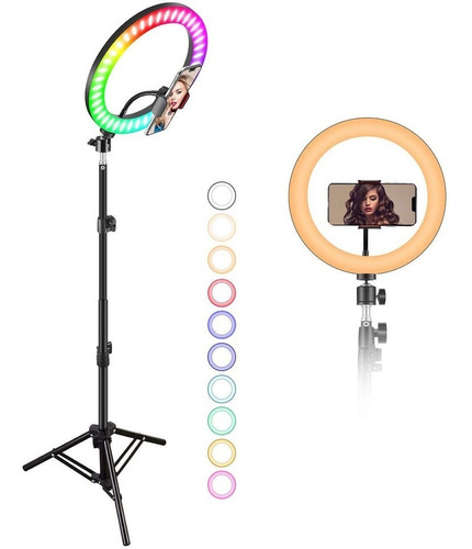 Imagen 1 de 2 de Aro Luz Led Rgb Con Trípode Ajustable / Tienda Fisica
