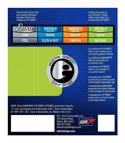 Encordoamento Guitarra Elixir Optiweb 009 Super Light 19002