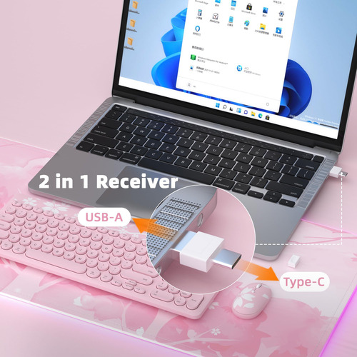 Combo Teclado Mouse Inalámbricos Mytrix Sakura Teclas Redond Rosa.