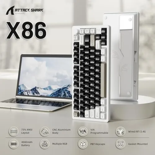 Teclado Mecánico Inalámbrico Attack Shark X86 75% Trimodo
