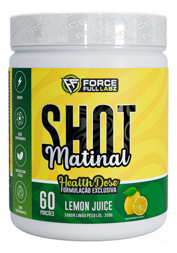 Shot Matinal Health Dose Cúrcuma, Cafeína, Vitaminas C, D, E, L-beta Glucana - 300g, 60 Porções - Force Full Labz