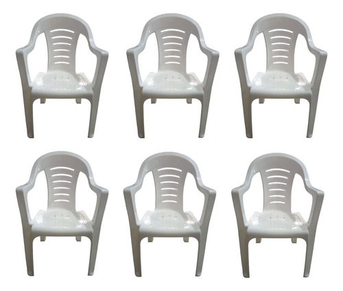 6 Sillón Silla Plástica Apilable Reforzada Malawi Florida Color Blanco
