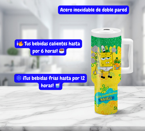 Termo 1.2 Litros Bob Esponja Cumpleaños Personalizado