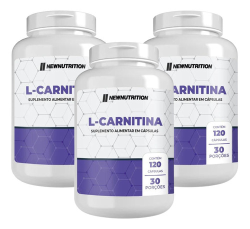 3x L-carnitina 120 Cápsulas 2000mg New Nutrition Sabor Sem Sabor