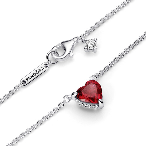 Collar Pandora Con Halo De Corazón Reluciente, Versión Roja Rojo