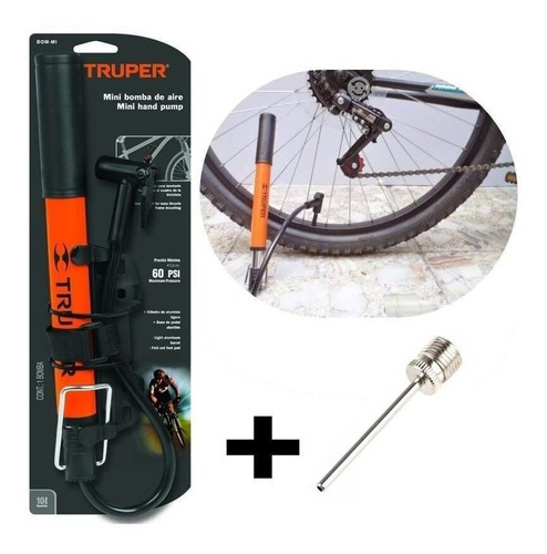 Inflador Portatil Para Bicicletas Y Pelotas + Aguja Isc