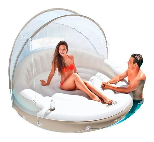 Colchoneta Inflable Con Toldo Para Pileta Intex Reforzado