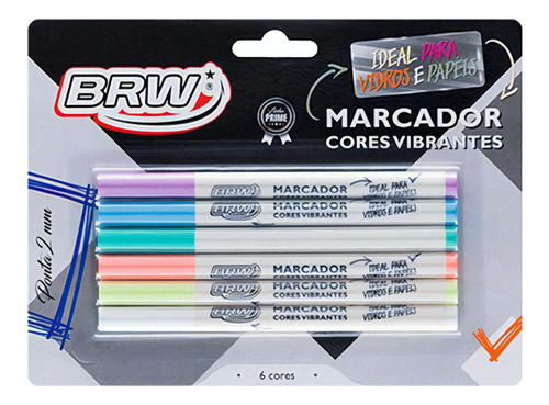 Kit 6 Marcadores/canetinha Cores Vibrantes Ponta 2mm Brw