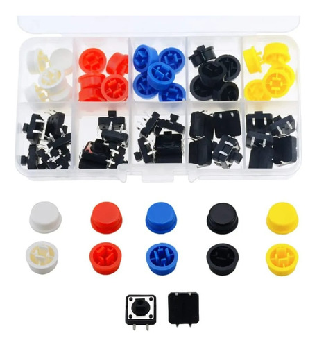 Kit Botão Interruptor Momentâneo 12x12 Táctil Com Capa 25pçs