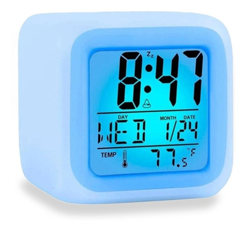 Reloj Despertador Alarma Cubo Luminoso Digital 8 Colores Led