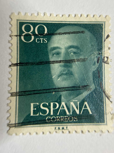 Sello Postal De España 1956 General Franco 80 Centavos Verde