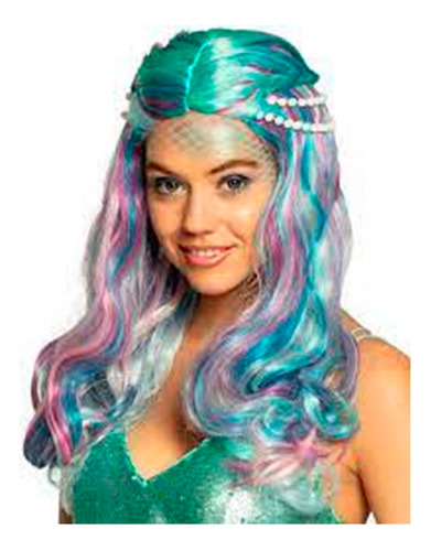 Peluca Multicolor Sirena Halloween Disfraz Cotillón 