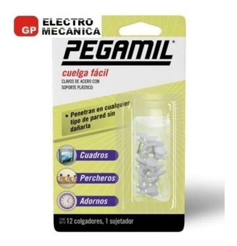 Imagen 2 de 8 de Cuelga Facil Pegamil Clavo Acero Pared Blister X 12 Unidades