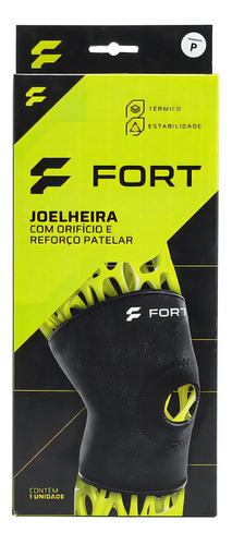 Joelheira Fort Neoprene Com Orificio E Reforço Patelar Preta Tamanho M