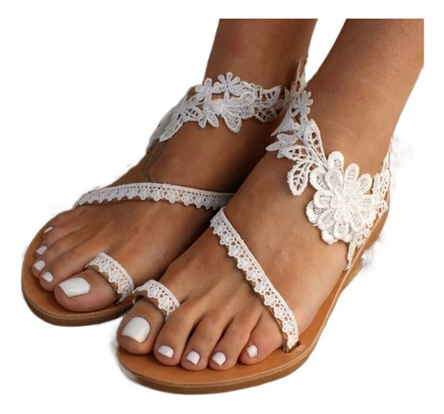 Sandalias De Playa Grandes De Encaje Hueco Para Mujer, New T