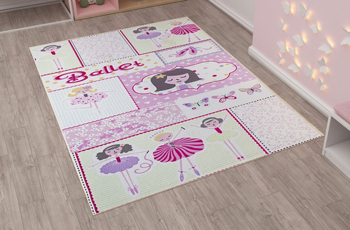 Tapete Infantil Kids Quarto De Criança Antiderrapante Belga Cor Balet Boneca Menina Desenho do tecido Estampado Antialérgico Antiderrapante Kids