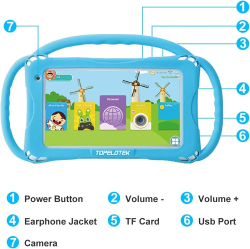 Tableta Infantil Topelotek, Android, 32 Gb 7 Azul