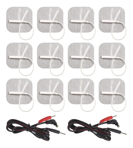 12 Electrodos Parches 5x5 Y 2 Cables Para Electroestimulador