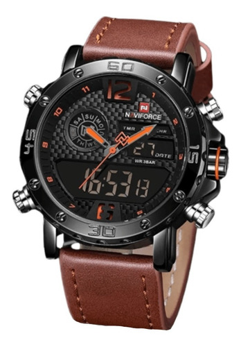 Reloj Naviforce  Nf9134m Analogico Y Digital De Cuero