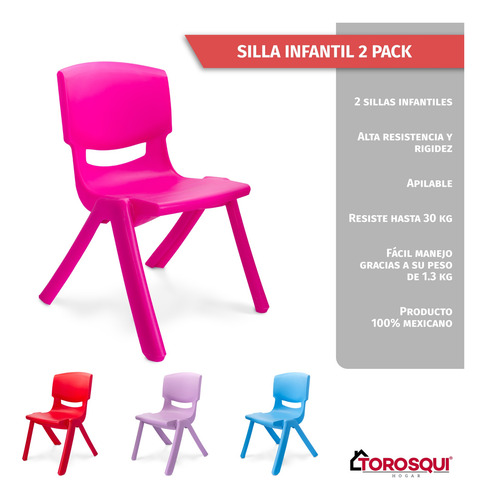 Silla Para Niños De Plástico Resistente | 2 Pack | Torosqui