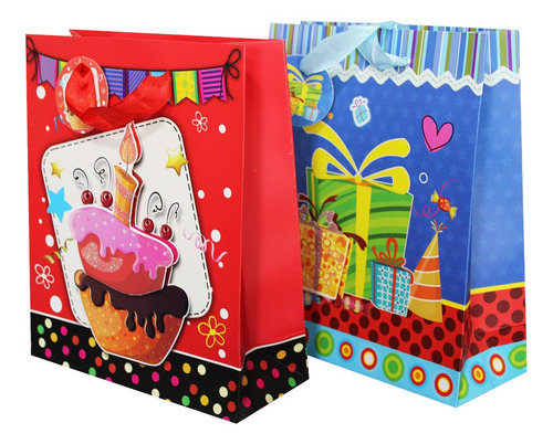 Imagem 2 de 3 de Sacolas Para Presentes Decoradas Kraft Party Festa Com 12