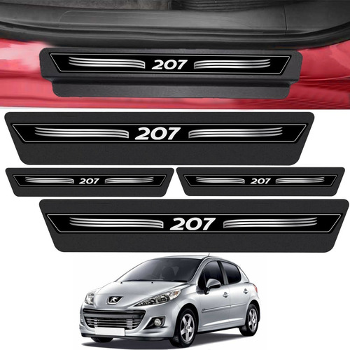 Kit 8 Peça Adesivo Soleira Porta Peugeot 207 2009/2014 Preto