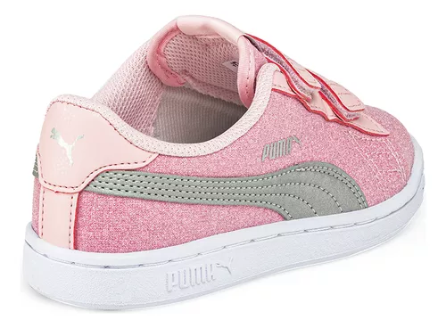 Zapatillas Puma Smash V2 Glitz Glam Velcro Niña Rosa