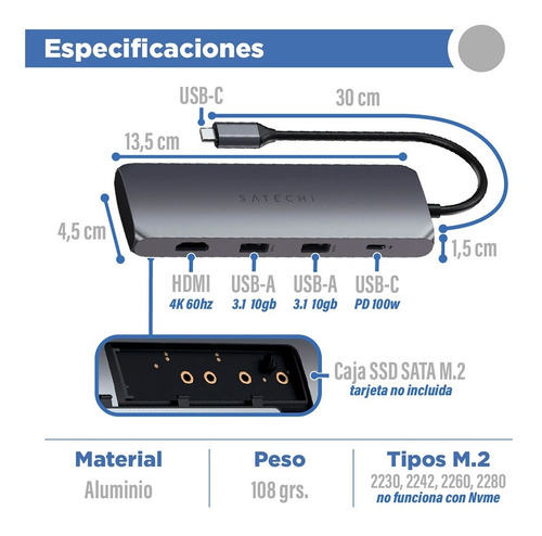 Imagen 8 de 9 de Hub Adaptador Satechi Multiplicador Usb-c A Ssd Usb-a Pc