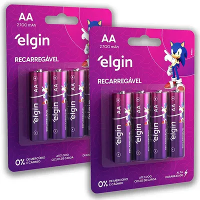8 Pilhas Baterias Aa 2700mah Elgin Recarregável 2a Pequena