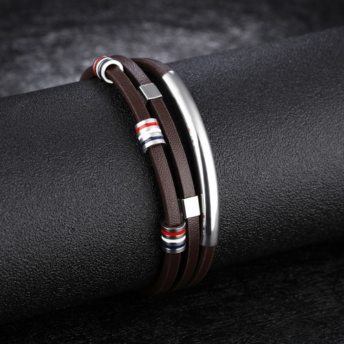 Pulsera De Cuero Tejida A Mano Multicapa, Estilo S Coreano1