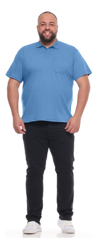 Camisa Polo 6092azul Masculina Plus Size Com Bolso 6092