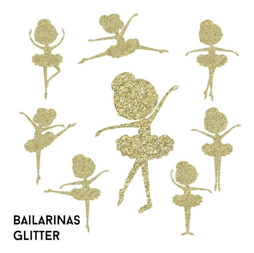 Kit Imprimible Bailarinas Glitter Dorado Siluetas Danza Niña