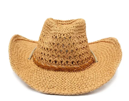 Sombrero Australiano Cowboy Mujer Calado Playa Verano Tira