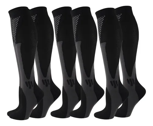Kit 3 Pares Meia Compressão Esportiva Cano Alto 3/4 Corrida - R$ 68,28