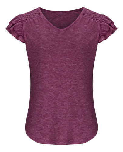 Blusa De Manga Corta A La Moda Con Cuello En V De Verano