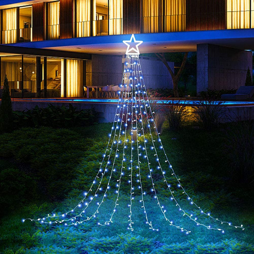 Decoración Del Árbol De Navidad Star Waterfall Luz Solar Str