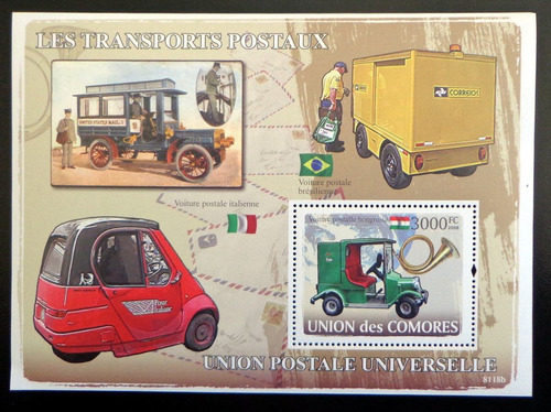 Comores Autos, Bloque 1 Sello Transp Postales 08 Mint L9356